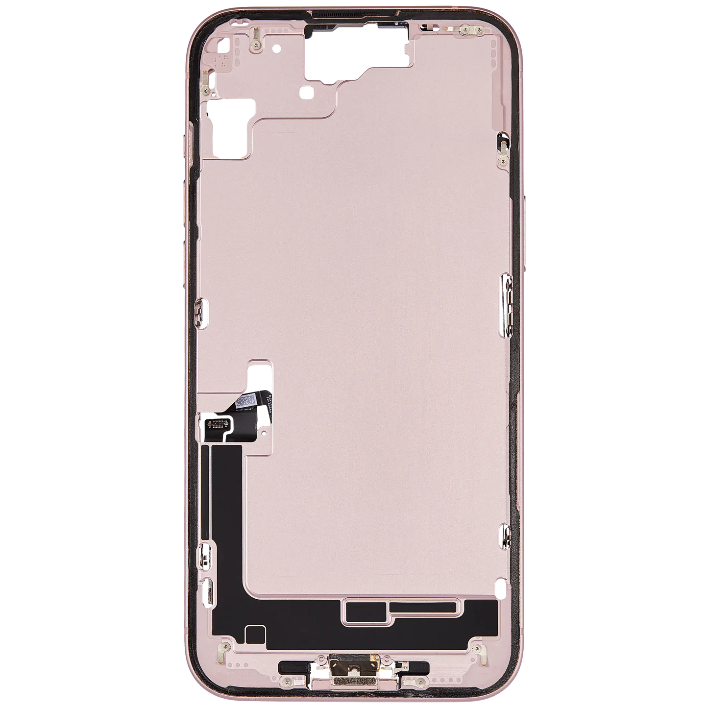 Mid-Frame Housing W/ Charging Port Flex & Small Parts For iPhone 15 Plus (US Version) (Used OEM Pull: Grade C) (Pink)