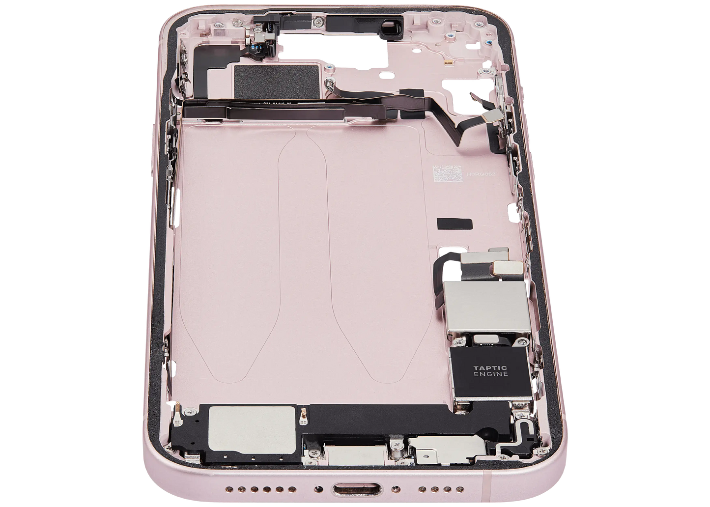 Mid-Frame Housing W/ Charging Port Flex & Small Parts For iPhone 15 Plus (US Version) (Used OEM Pull: Grade C) (Pink)