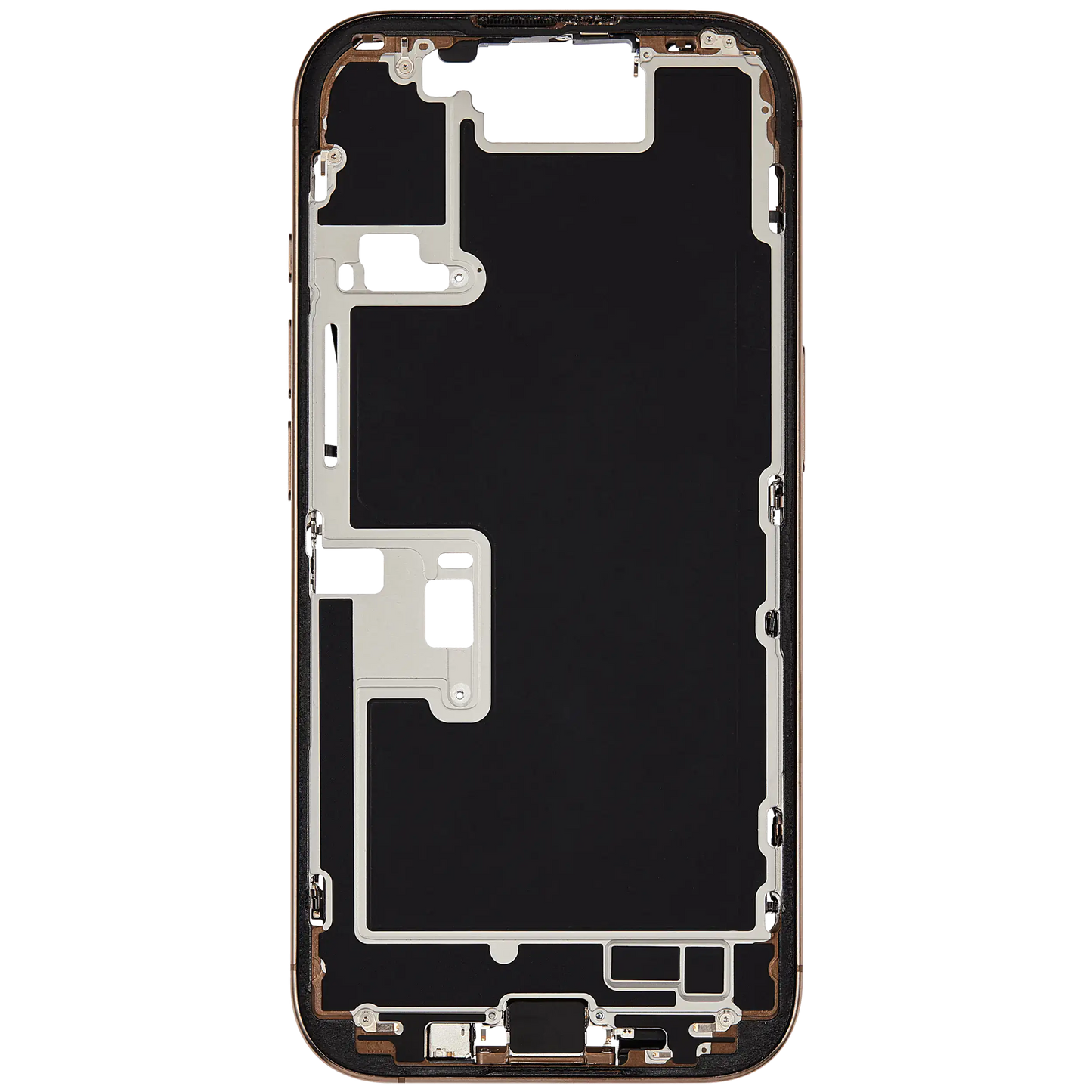 Mid-Frame Housing W/ Charging Port Flex & Small Parts For iPhone 16 Pro (US Version) (Used OEM Pull: Grade C) (Desert Titanium)