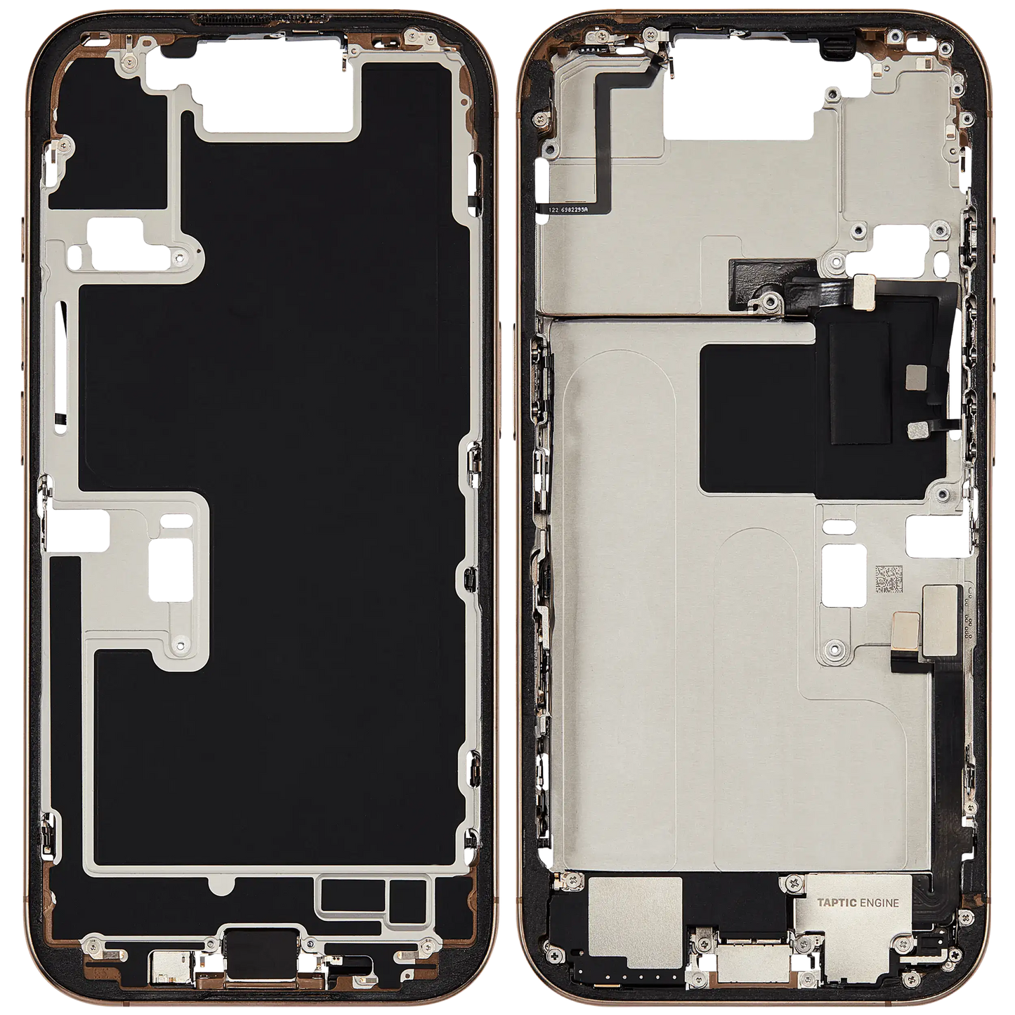 Mid-Frame Housing W/ Charging Port Flex & Small Parts For iPhone 16 Pro (US Version) (Used OEM Pull: Grade B) (Desert Titanium)