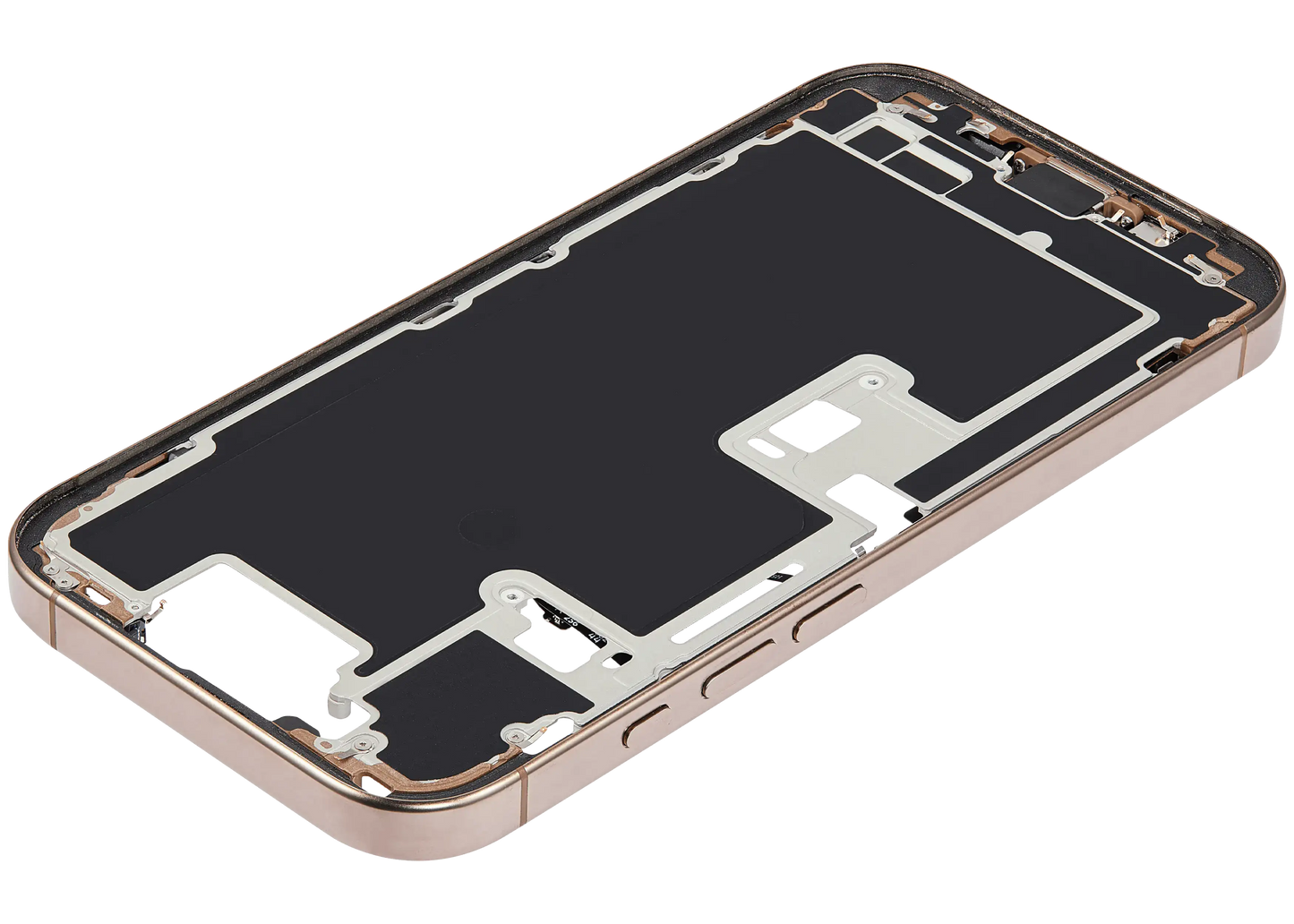 Mid-Frame Housing W/ Charging Port Flex & Small Parts For iPhone 16 Pro (US Version) (Used OEM Pull: Grade C) (Desert Titanium)