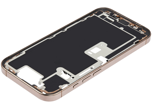 Mid-Frame Housing W/ Charging Port Flex & Small Parts For iPhone 16 Pro (US Version) (Used OEM Pull: Grade C) (Desert Titanium)