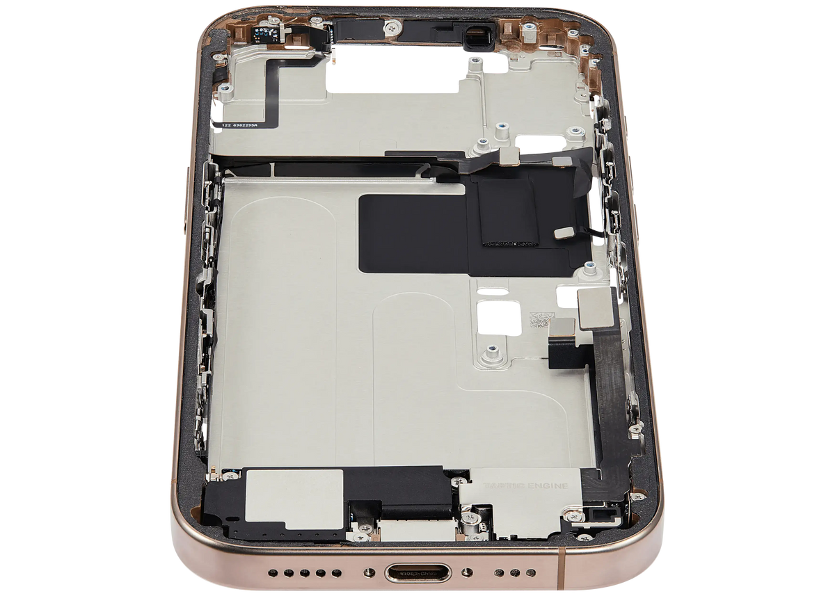 Mid-Frame Housing W/ Charging Port Flex & Small Parts For iPhone 16 Pro (US Version) (Used OEM Pull: Grade C) (Desert Titanium) — product photo 3