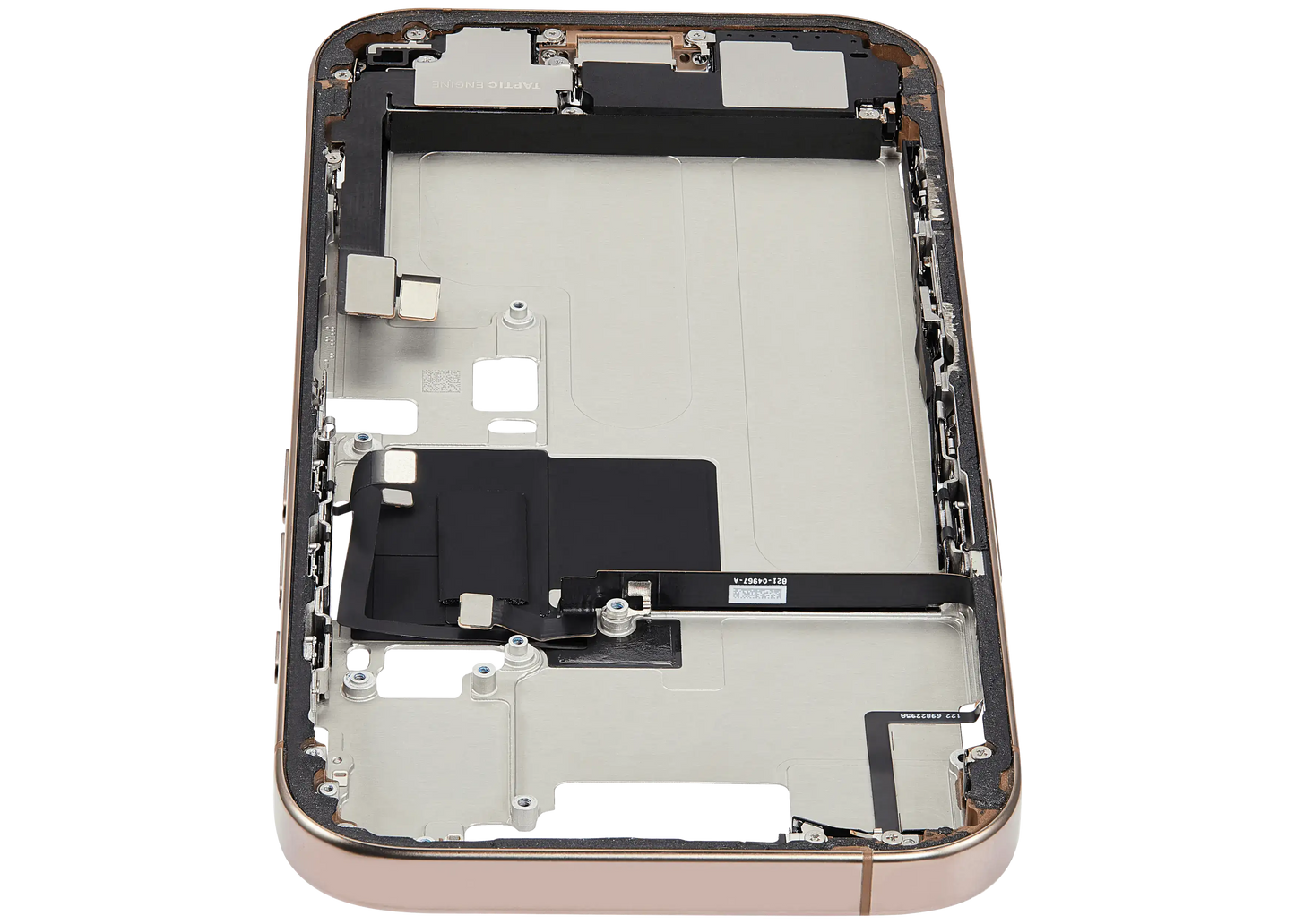 Mid-Frame Housing W/ Charging Port Flex & Small Parts For iPhone 16 Pro (US Version) (Used OEM Pull: Grade A) (Desert Titanium)