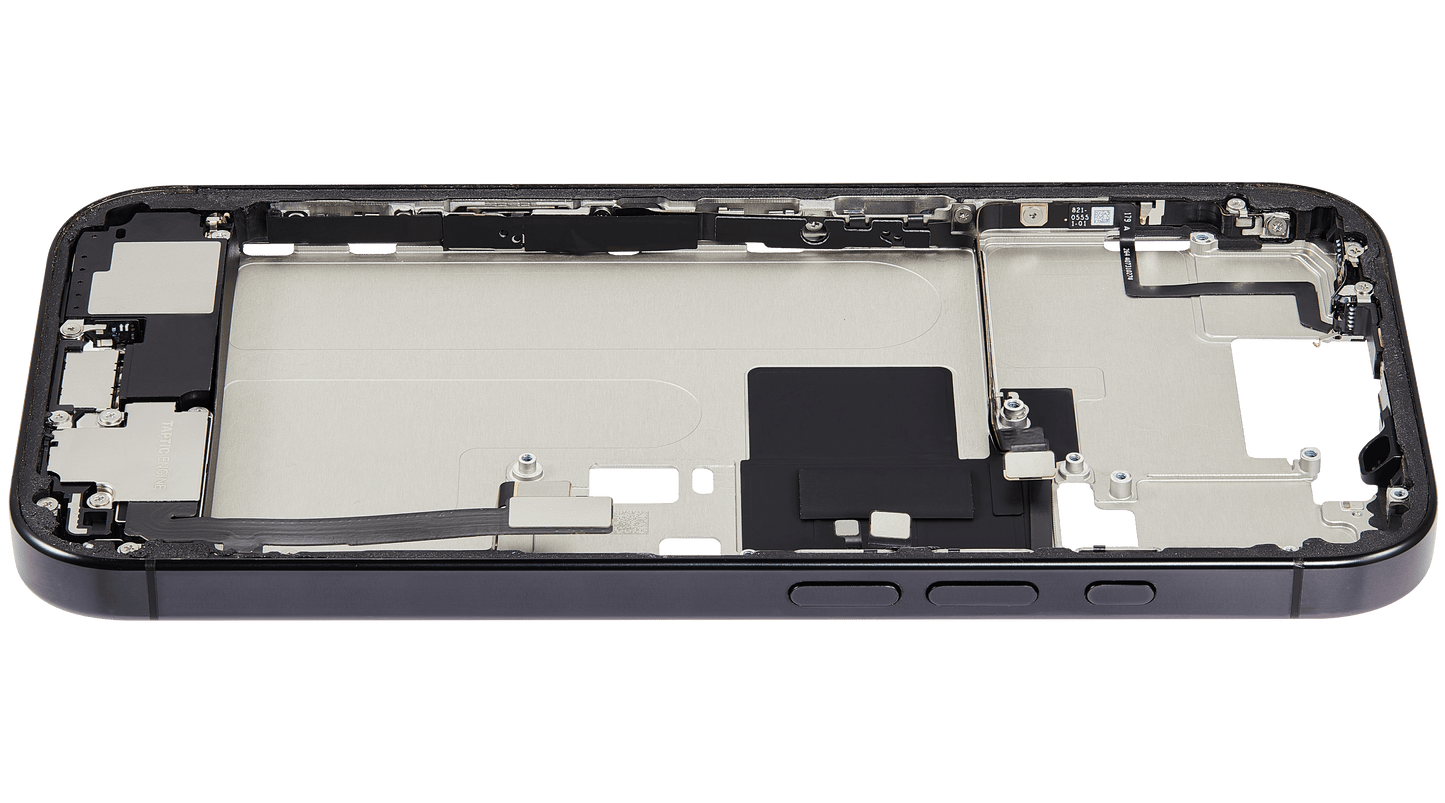 Mid-Frame Housing W/ Charging Port Flex & Small Parts For iPhone 16 Pro (US Version) (Used OEM Pull: Grade B) (Black Titanium)