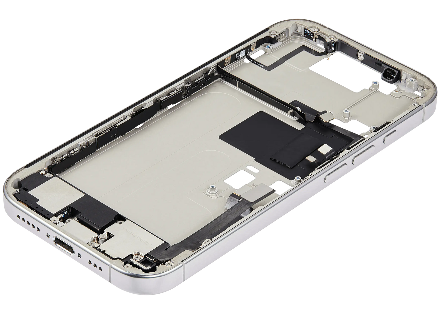 Mid-Frame Housing W/ Charging Port Flex & Small Parts For iPhone 16 Pro (US Version) (Used OEM Pull: Grade B) (White Titanium)