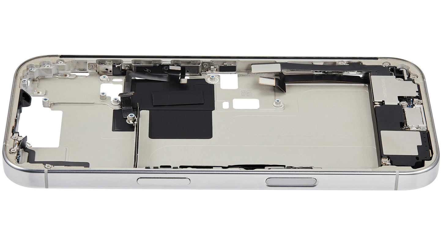 Mid-Frame Housing W/ Charging Port Flex & Small Parts For iPhone 16 Pro (US Version) (Used OEM Pull: Grade B) (White Titanium)