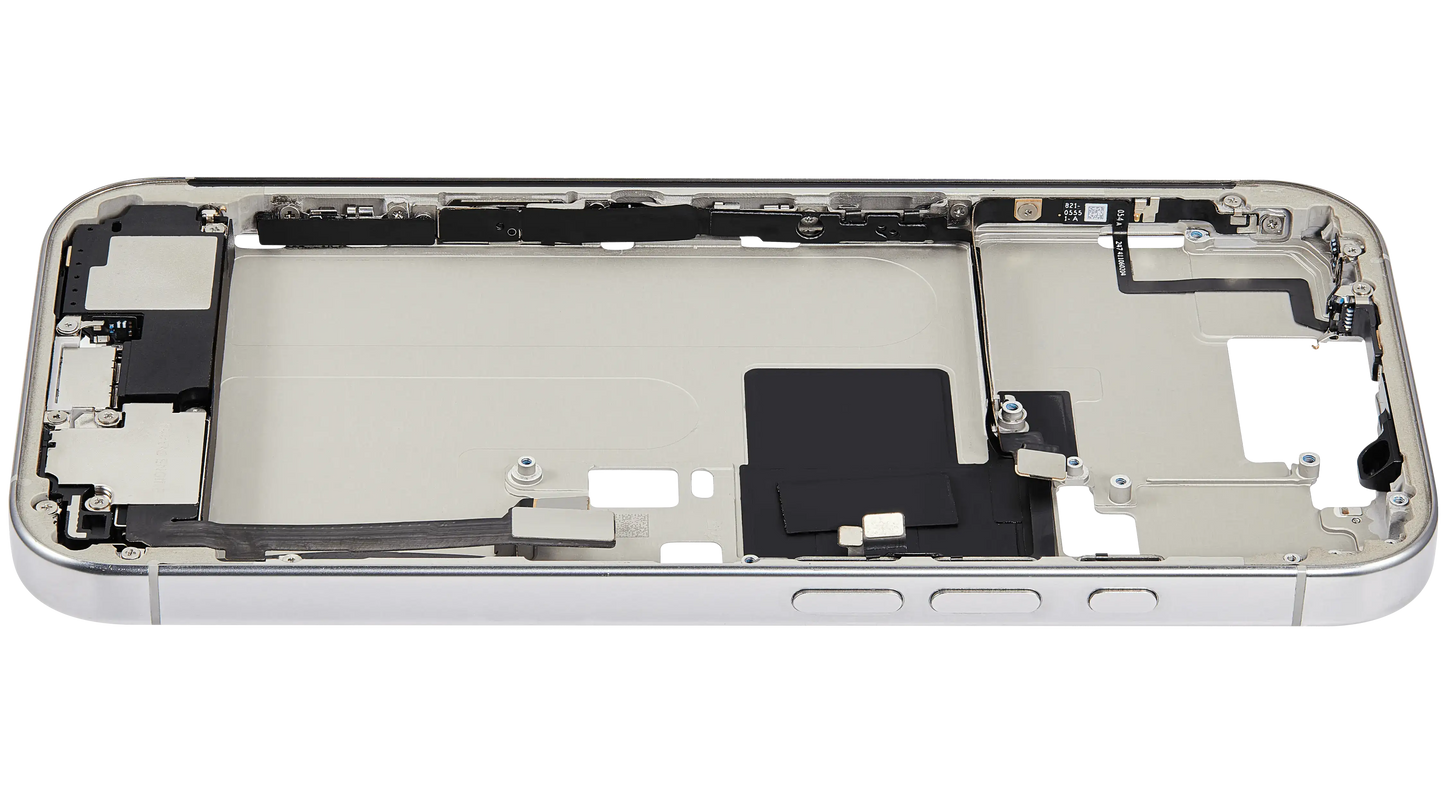 Mid-Frame Housing W/ Charging Port Flex & Small Parts For iPhone 16 Pro (US Version) (Used OEM Pull: Grade B) (White Titanium)