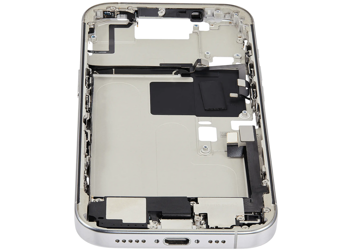 Mid-Frame Housing W/ Charging Port Flex & Small Parts For iPhone 16 Pro (US Version) (Used OEM Pull: Grade A) (White Titanium) — product photo 3