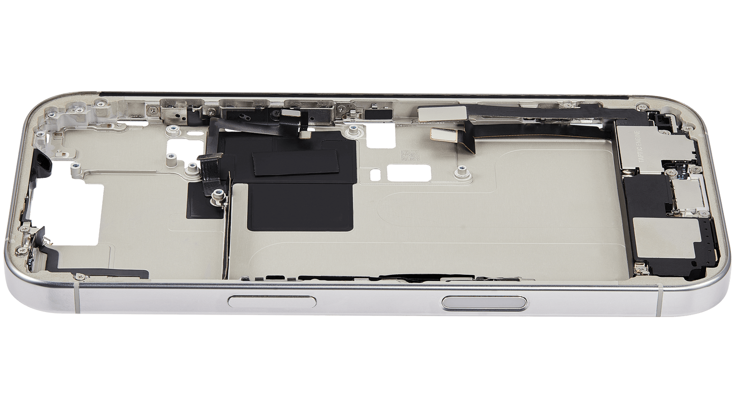 Mid-Frame Housing W/ Charging Port Flex & Small Parts For iPhone 16 Pro (US Version) (Used OEM Pull: Grade A) (White Titanium)