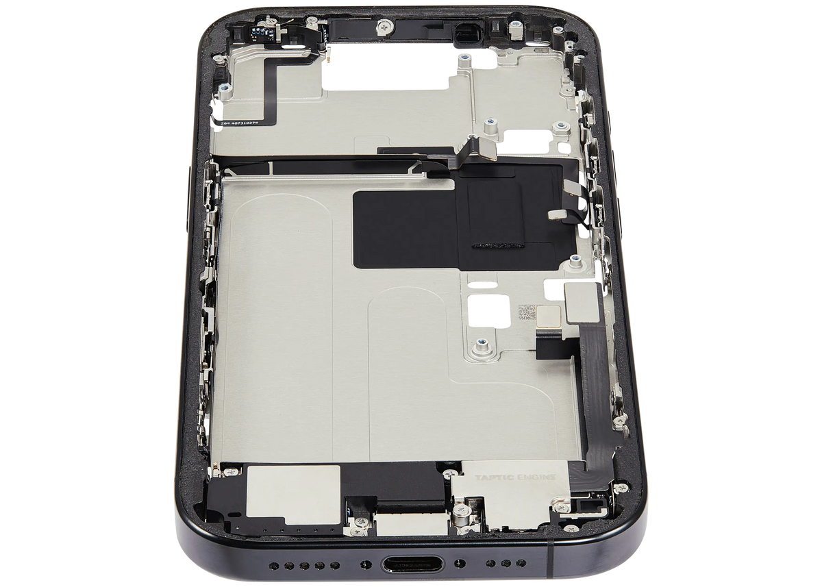 Mid-Frame Housing W/ Charging Port Flex & Small Parts For iPhone 16 Pro (US Version) (Used OEM Pull: Grade A) (Black Titanium) — product photo 3