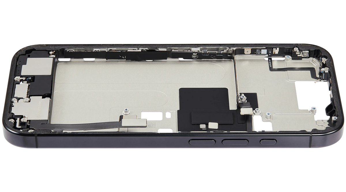 Mid-Frame Housing W/ Charging Port Flex & Small Parts For iPhone 16 Pro (US Version) (Used OEM Pull: Grade A) (Black Titanium) — product photo 6