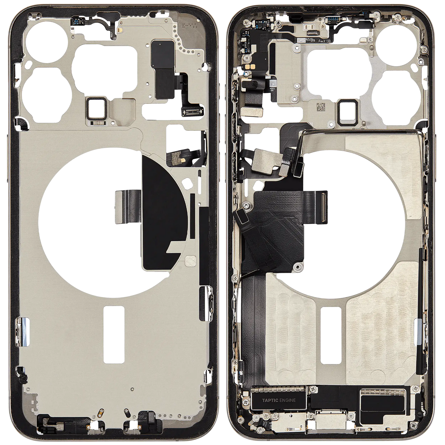 Mid-Frame Housing W/ Charging Port Flex & Small Parts For iPhone 15 Pro Max (US Version) (Used OEM Pull: Grade C) (Natural Titanium)