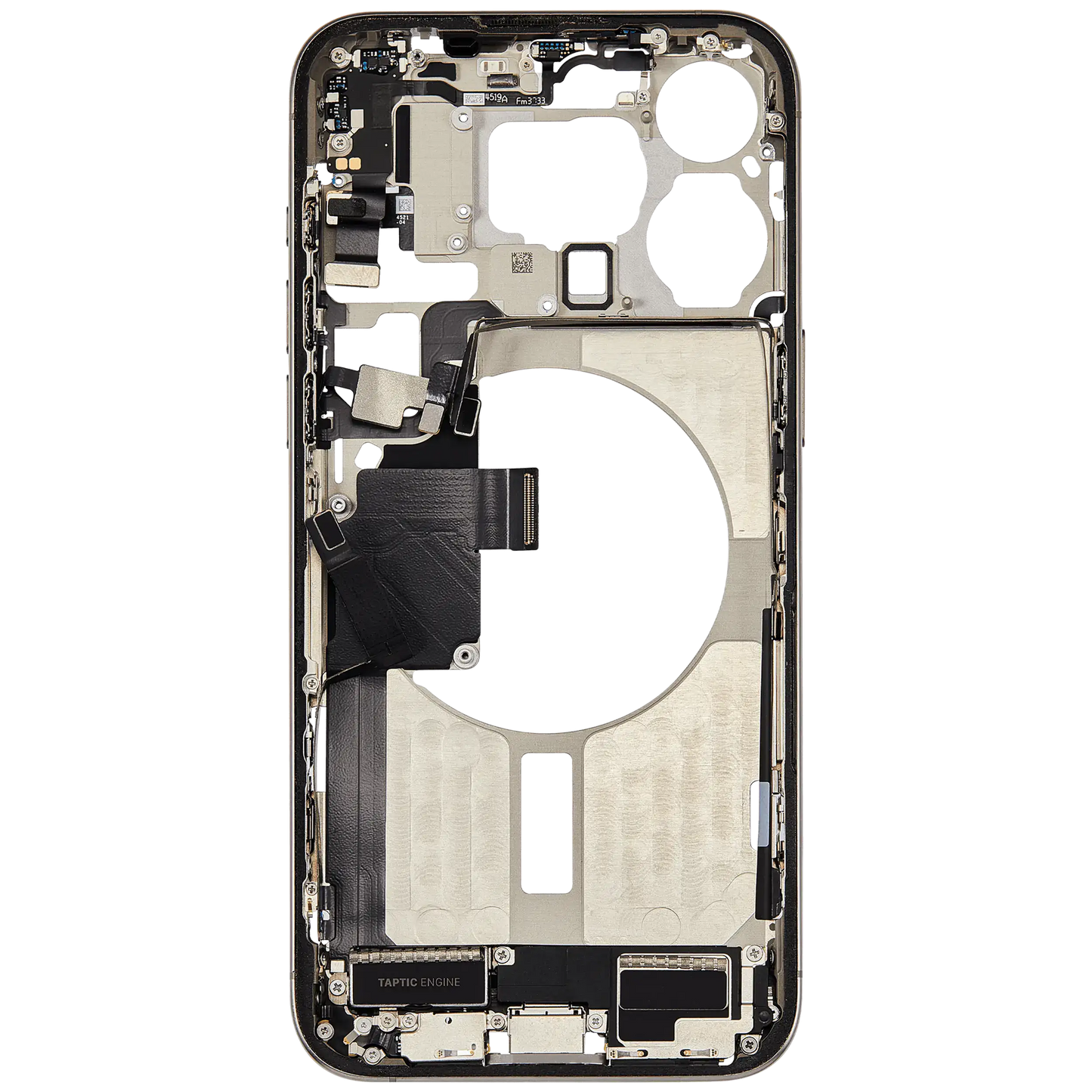 Mid-Frame Housing W/ Charging Port Flex & Small Parts For iPhone 15 Pro Max (US Version) (Used OEM Pull: Grade C) (Natural Titanium)