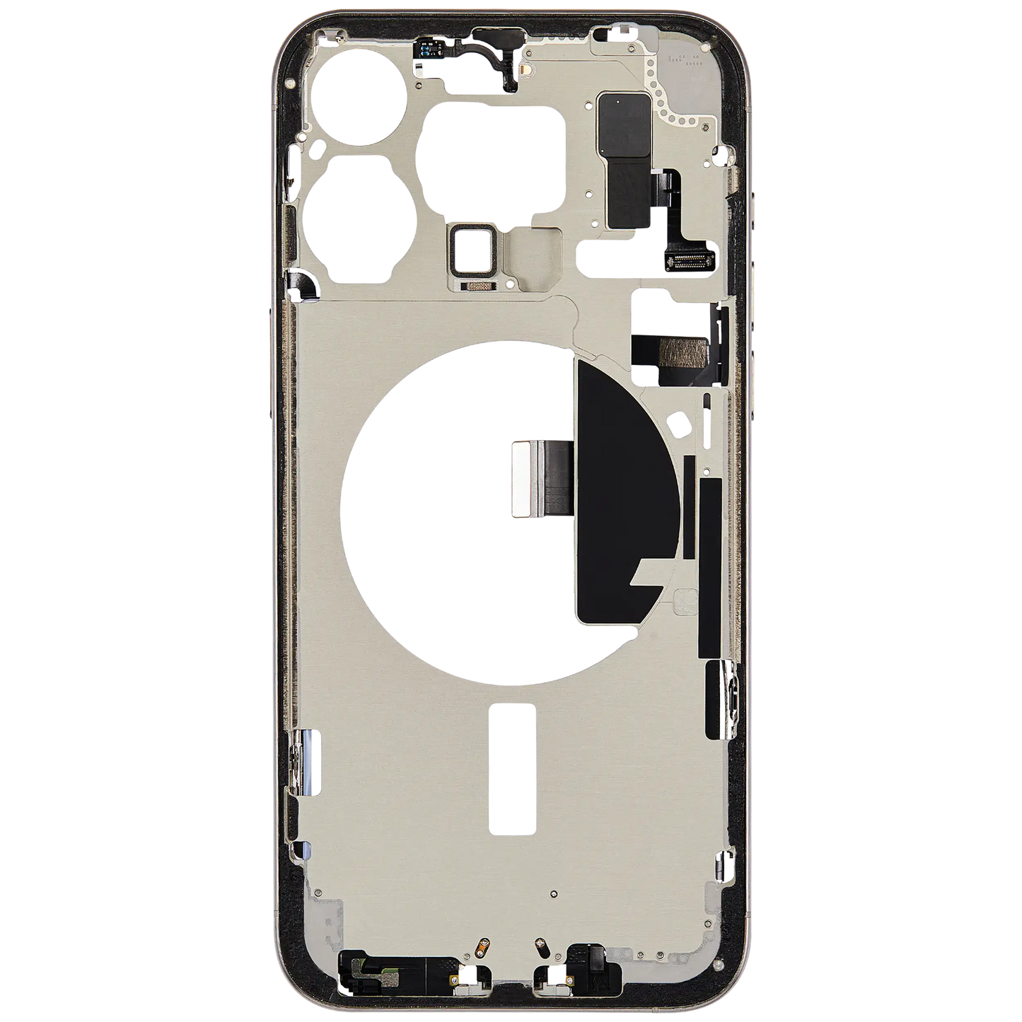 Mid-Frame Housing W/ Charging Port Flex & Small Parts For iPhone 15 Pro Max (US Version) (Used OEM Pull: Grade B) (White Titanium)