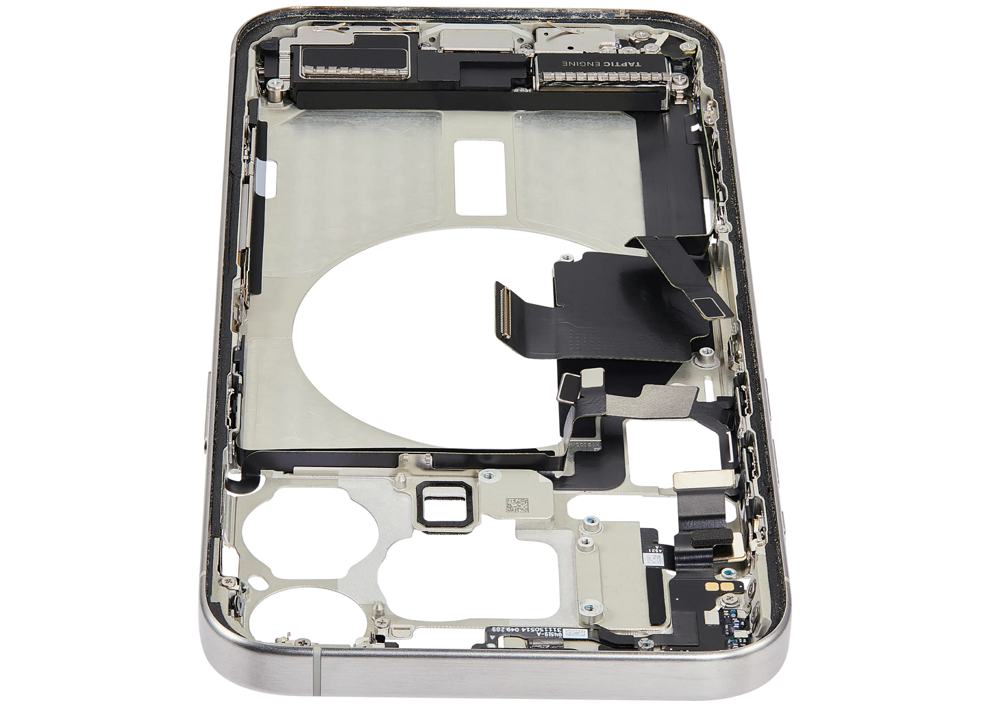 Mid-Frame Housing W/ Charging Port Flex & Small Parts For iPhone 15 Pro Max (US Version) (Used OEM Pull: Grade B) (White Titanium)