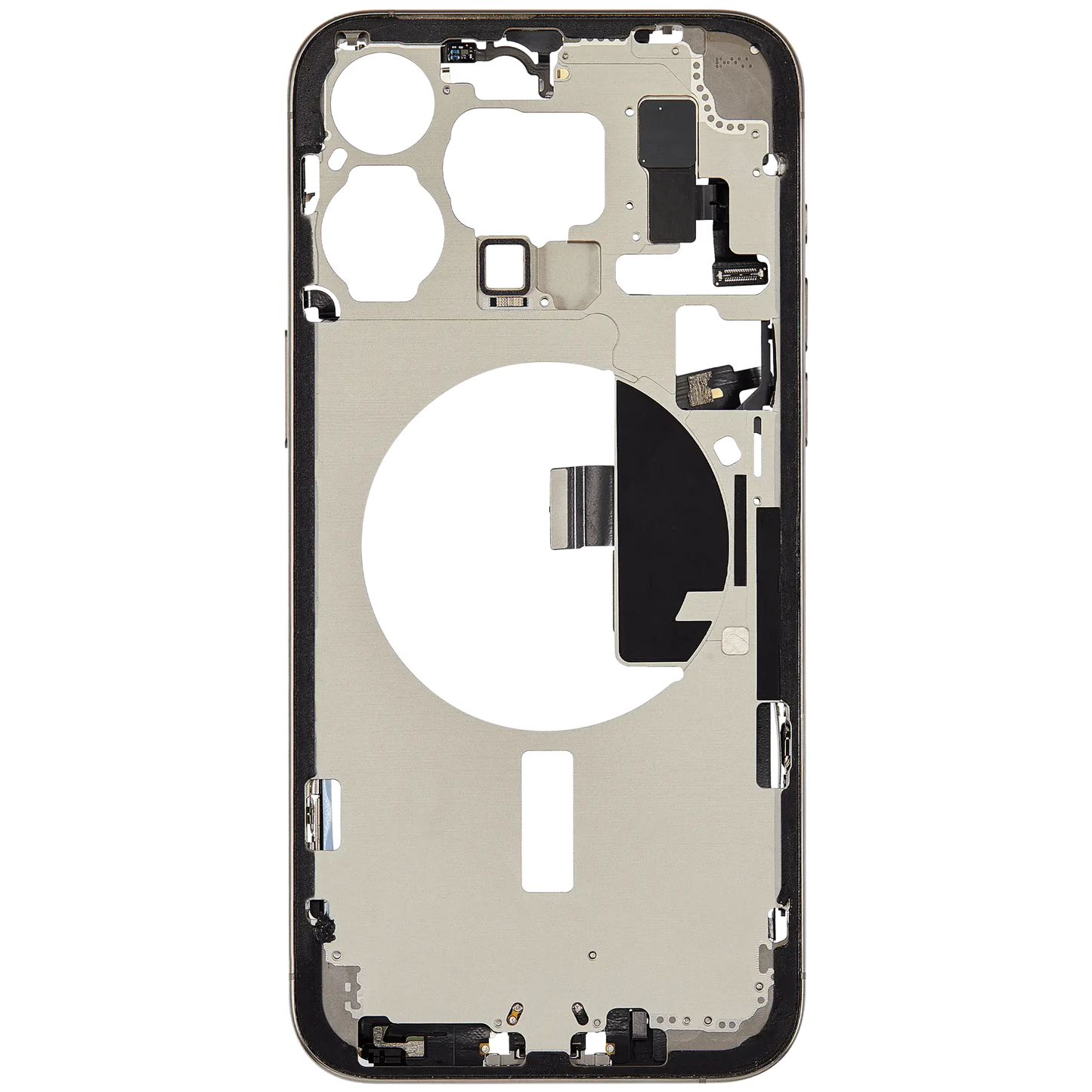 Mid-Frame Housing W/ Charging Port Flex & Small Parts For iPhone 15 Pro Max (US Version) (Used OEM Pull: Grade B) (Natural Titanium)