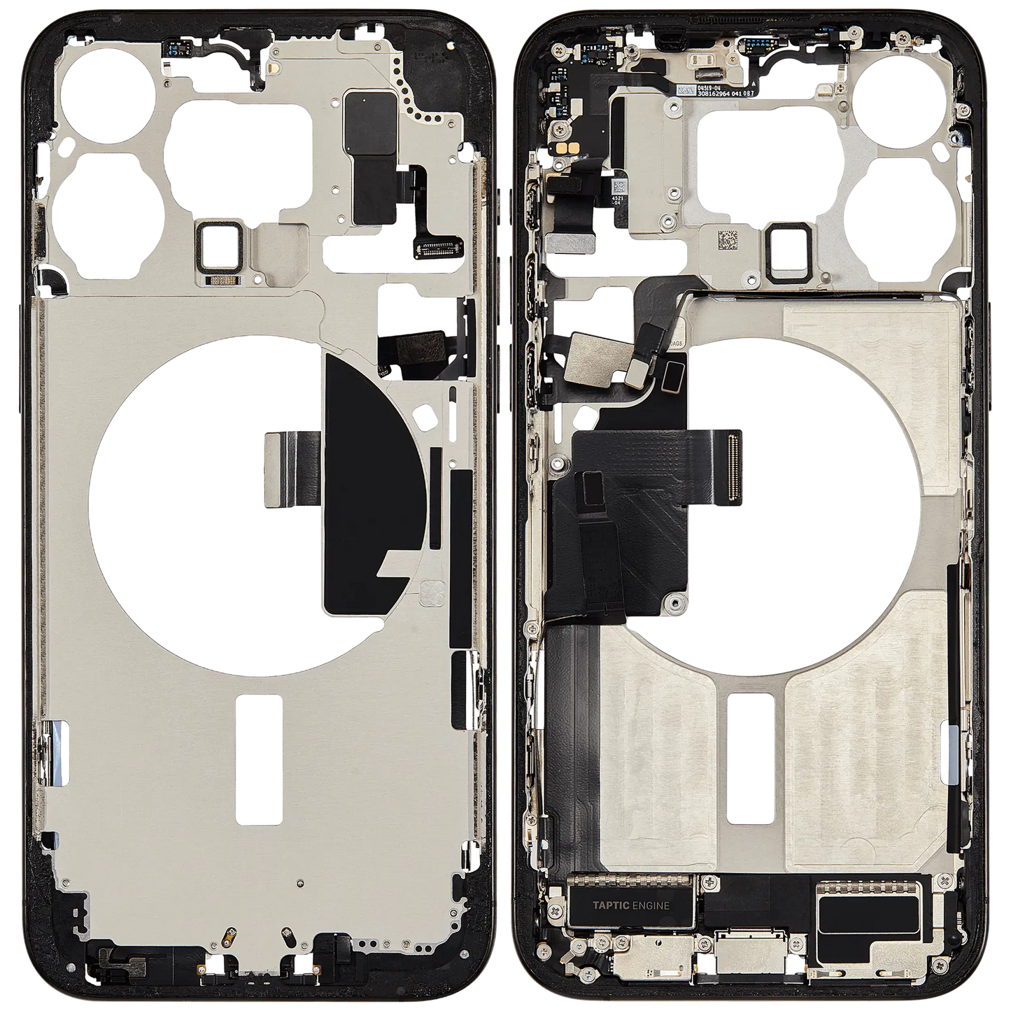 Mid-Frame Housing W/ Charging Port Flex & Small Parts For iPhone 15 Pro Max (US Version) (Used OEM Pull: Grade B) (Black Titanium)