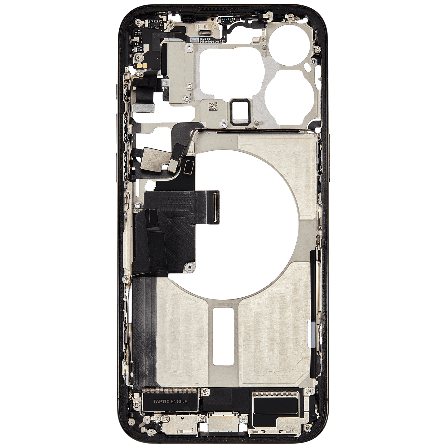 Mid-Frame Housing W/ Charging Port Flex & Small Parts For iPhone 15 Pro Max (US Version) (Used OEM Pull: Grade B) (Black Titanium)