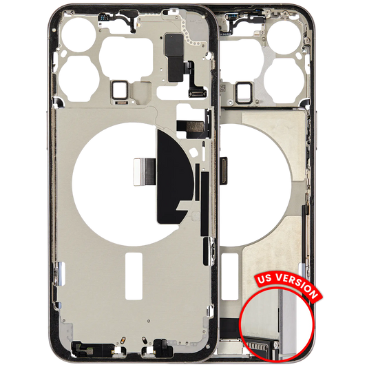 Mid-Frame Housing W/ Charging Port Flex & Small Parts For iPhone 15 Pro Max (US Version) (Used OEM Pull: Grade A) (White Titanium)