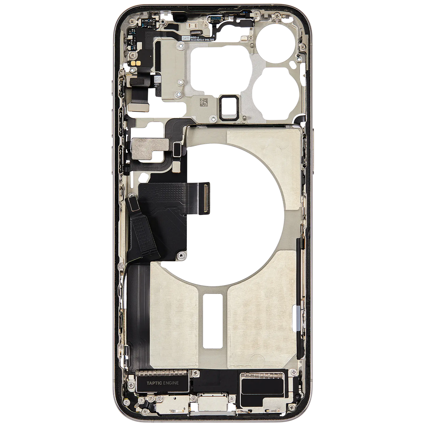 Mid-Frame Housing W/ Charging Port Flex & Small Parts For iPhone 15 Pro Max (US Version) (Used OEM Pull: Grade A) (White Titanium)