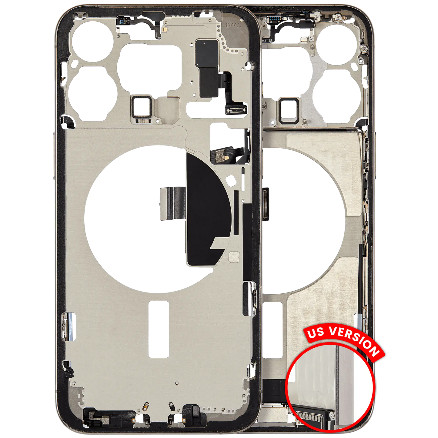Mid-Frame Housing W/ Charging Port Flex & Small Parts For iPhone 15 Pro Max (US Version) (Used OEM Pull: Grade A) (Natural Titanium)