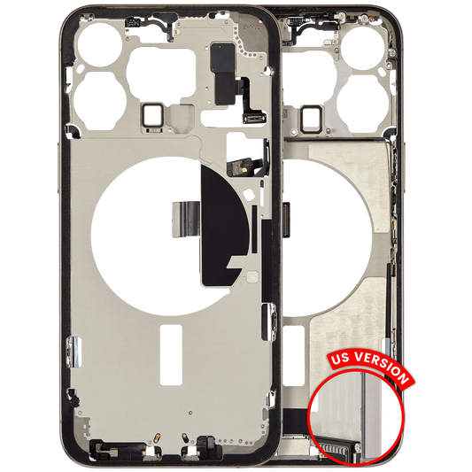 Mid-Frame Housing W/ Charging Port Flex & Small Parts For iPhone 15 Pro Max (US Version) (Used OEM Pull: Grade A) (Natural Titanium)