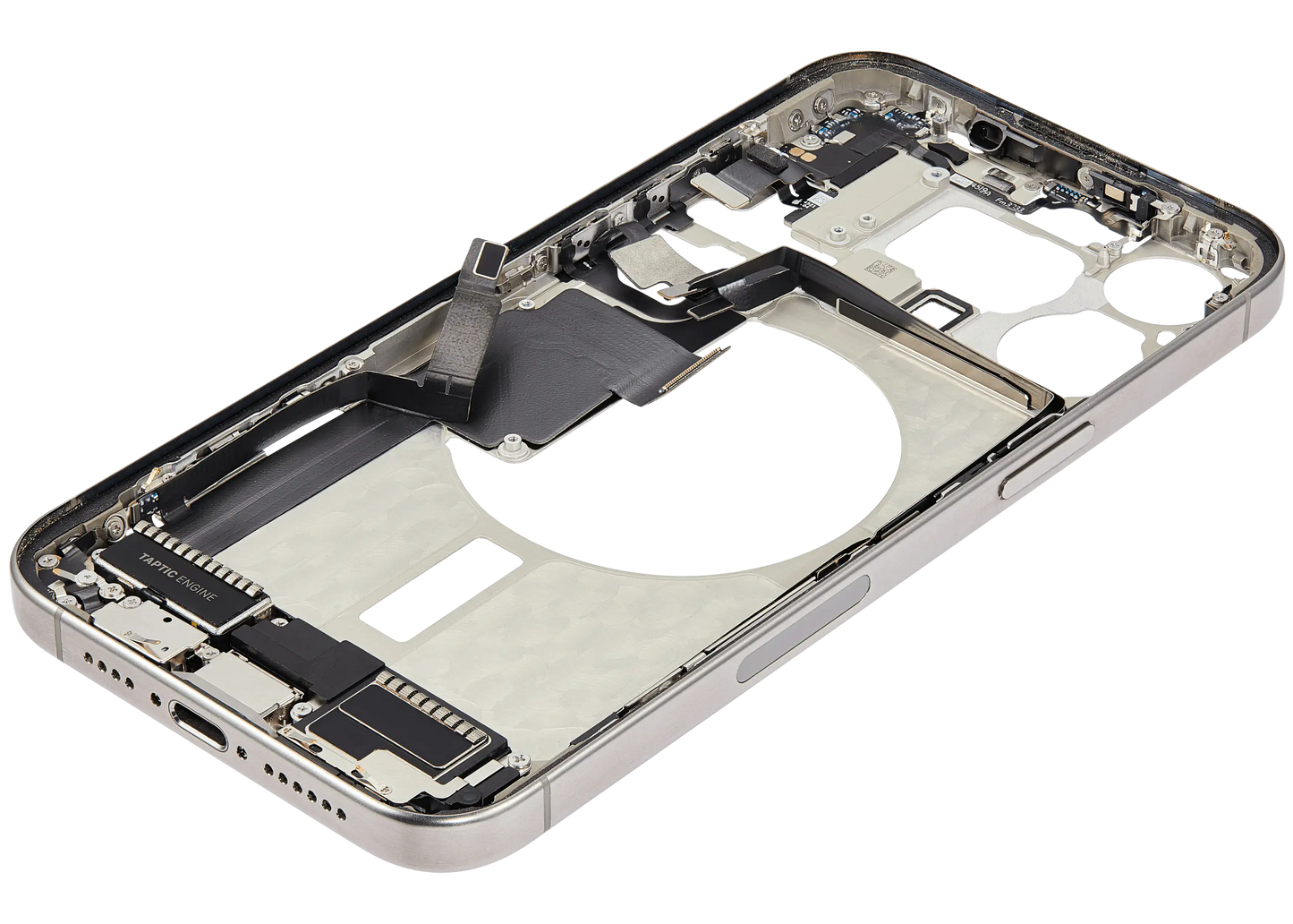 Mid-Frame Housing W/ Charging Port Flex & Small Parts For iPhone 15 Pro Max (US Version) (Used OEM Pull: Grade A) (Natural Titanium)
