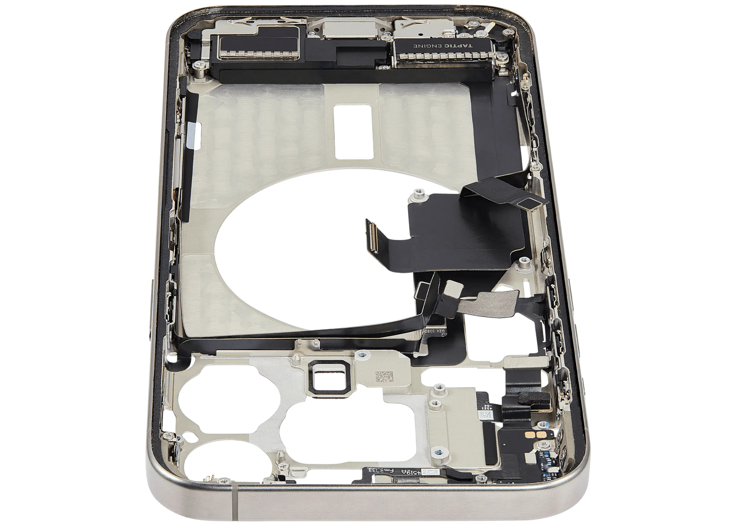 Mid-Frame Housing W/ Charging Port Flex & Small Parts For iPhone 15 Pro Max (US Version) (Used OEM Pull: Grade A) (Natural Titanium)