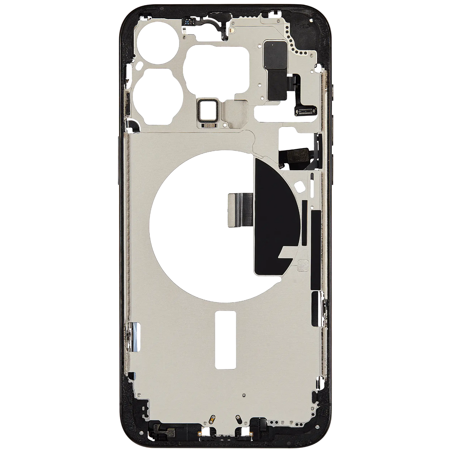 Mid-Frame Housing W/ Charging Port Flex & Small Parts For iPhone 15 Pro Max (US Version) (Used OEM Pull: Grade A) (Black Titanium)