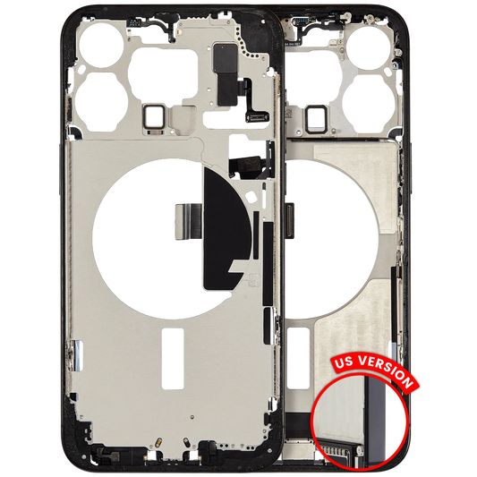 Mid-Frame Housing W/ Charging Port Flex & Small Parts For iPhone 15 Pro Max (US Version) (Used OEM Pull: Grade A) (Black Titanium)