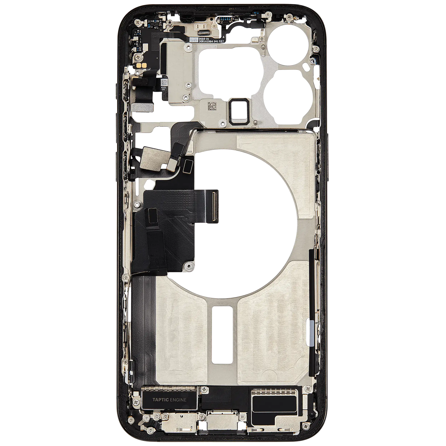 Mid-Frame Housing W/ Charging Port Flex & Small Parts For iPhone 15 Pro Max (US Version) (Used OEM Pull: Grade A) (Black Titanium)