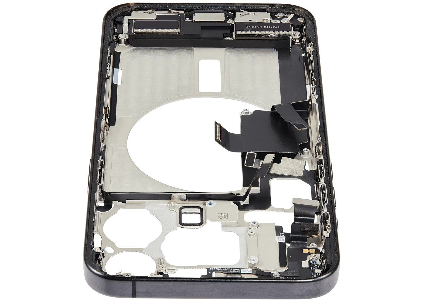 Mid-Frame Housing W/ Charging Port Flex & Small Parts For iPhone 15 Pro Max (US Version) (Used OEM Pull: Grade A) (Black Titanium)