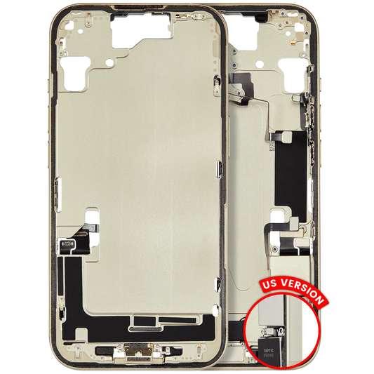 Mid-Frame Housing W/ Charging Port Flex & Small Parts For iPhone 15 (US Version) (Used OEM Pull: Grade C) (Yellow)