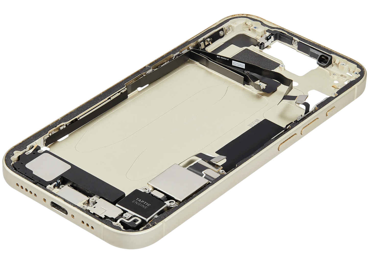 Mid-Frame Housing W/ Charging Port Flex & Small Parts For iPhone 15 (US Version) (Used OEM Pull: Grade C) (Yellow)