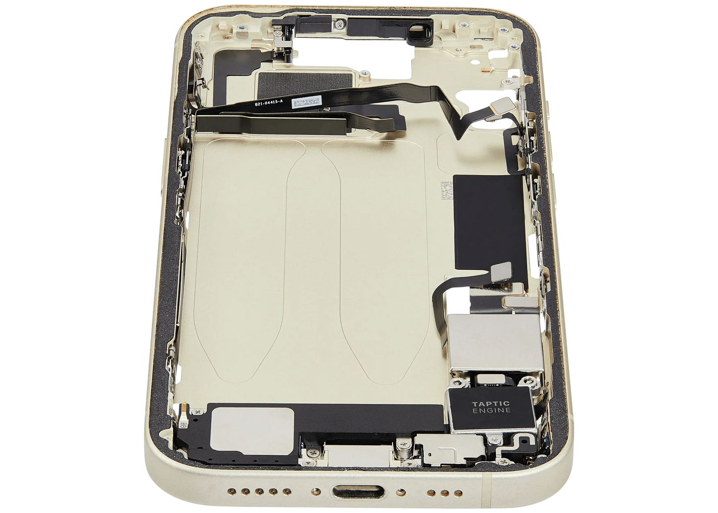 Mid-Frame Housing W/ Charging Port Flex & Small Parts For iPhone 15 (US Version) (Used OEM Pull: Grade C) (Yellow)