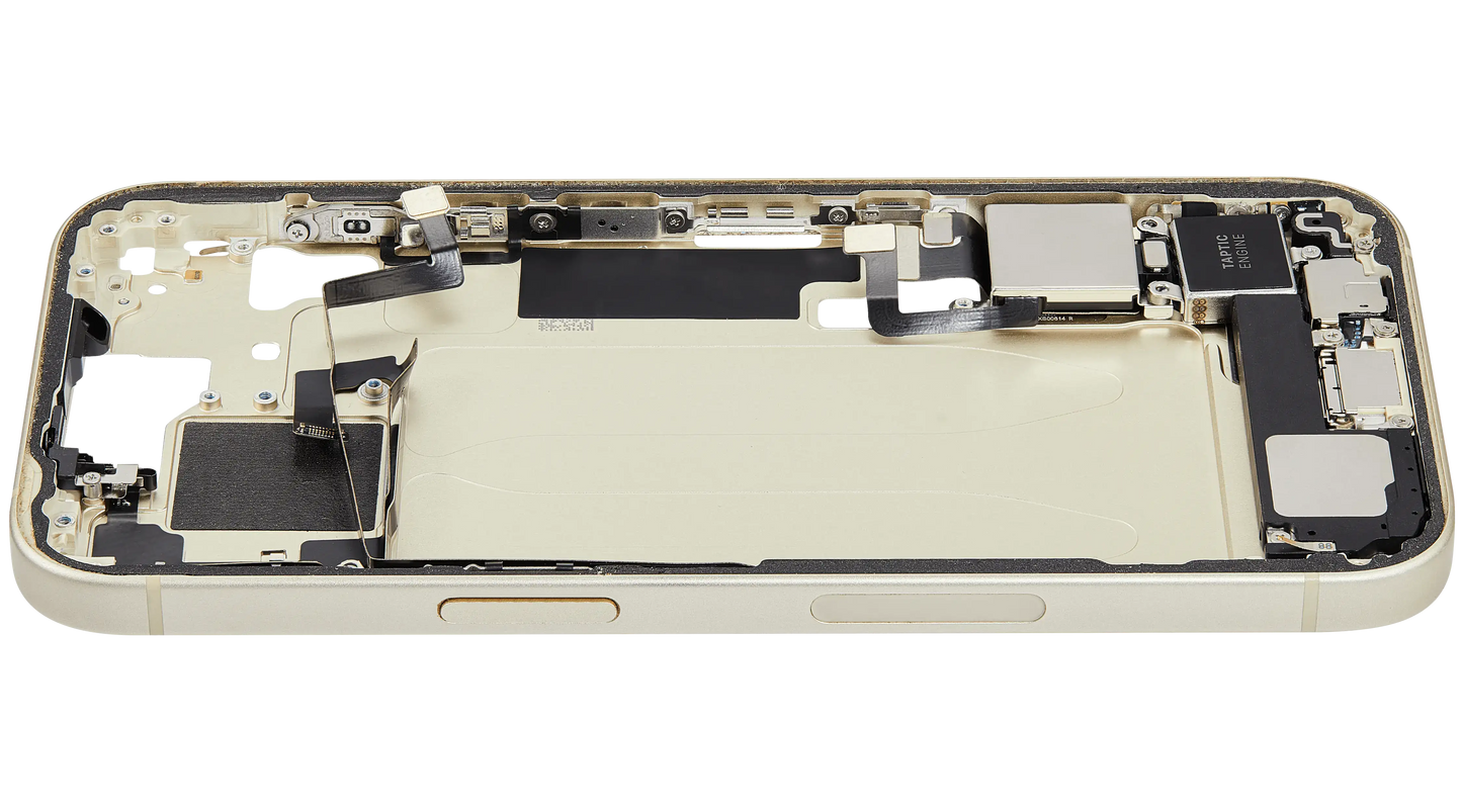 Mid-Frame Housing W/ Charging Port Flex & Small Parts For iPhone 15 (US Version) (Used OEM Pull: Grade C) (Yellow)