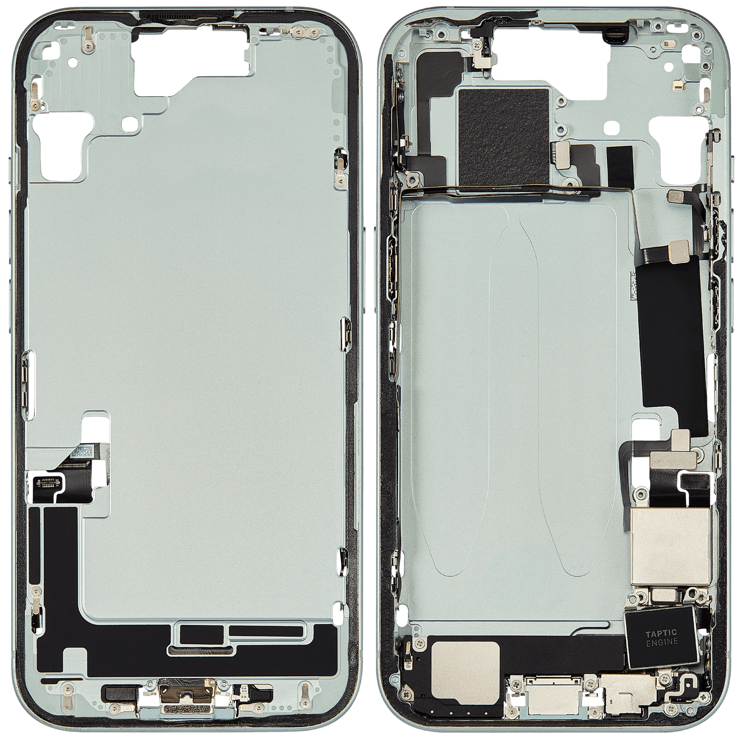 Mid-Frame Housing W/ Charging Port Flex & Small Parts For iPhone 15 (US Version) (Used OEM Pull: Grade C) (Green)