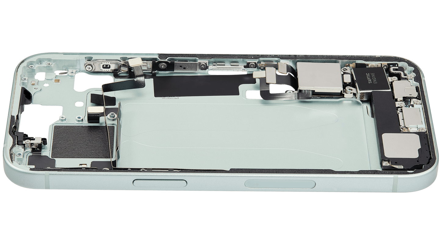 Mid-Frame Housing W/ Charging Port Flex & Small Parts For iPhone 15 (US Version) (Used OEM Pull: Grade C) (Green)