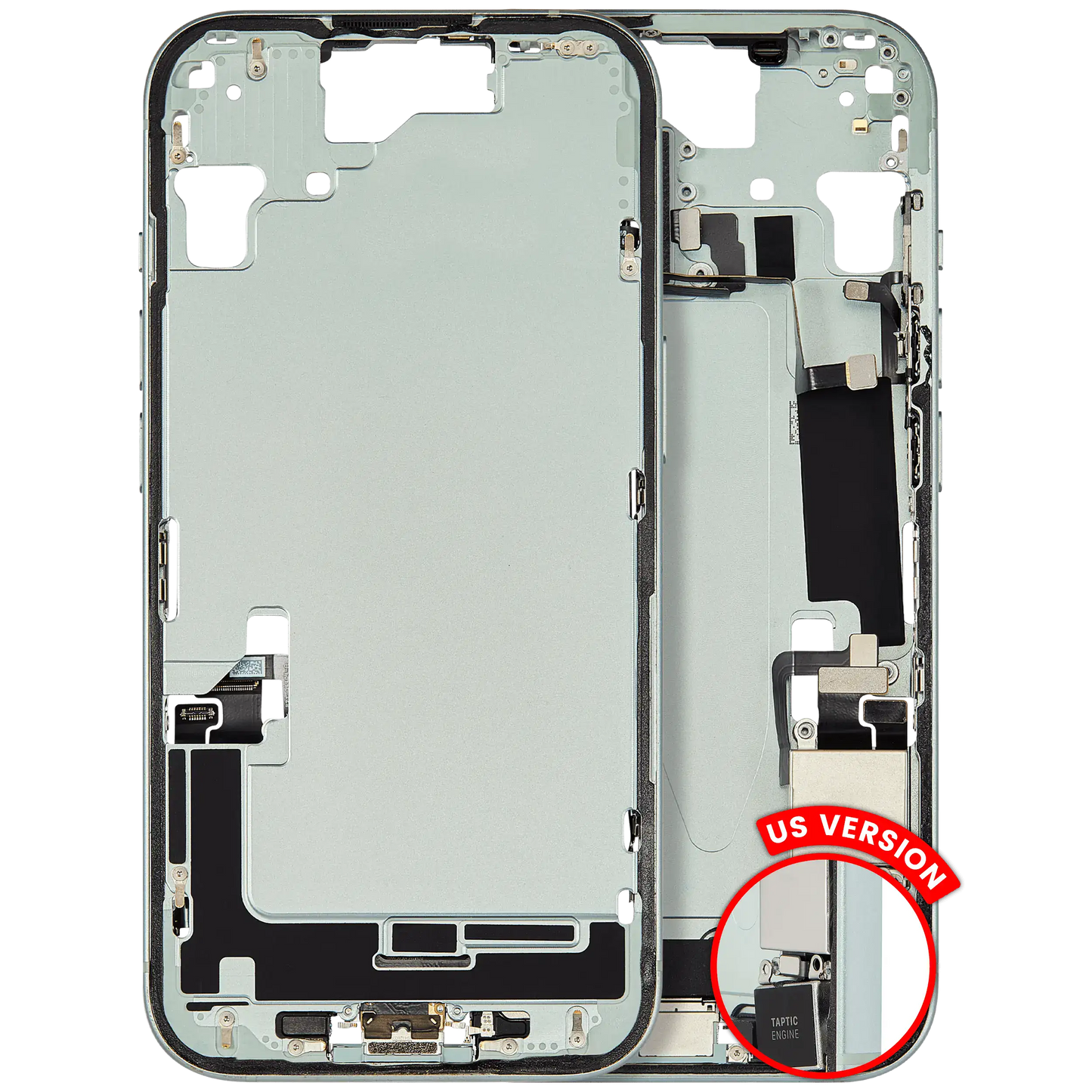 Mid-Frame Housing W/ Charging Port Flex & Small Parts For iPhone 15 (US Version) (Used OEM Pull: Grade B) (Green)