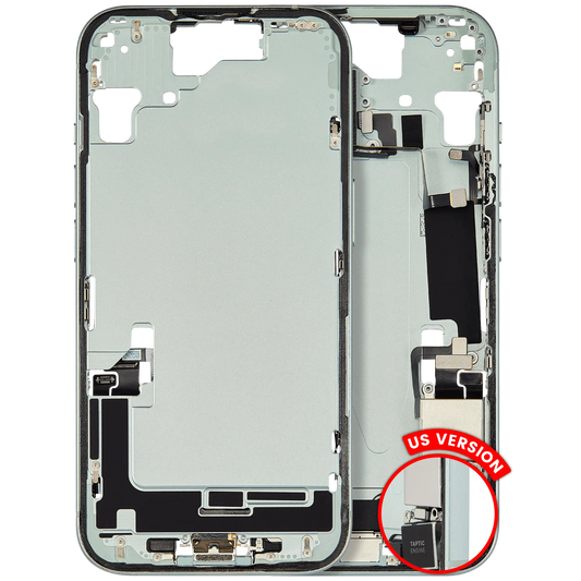 Mid-Frame Housing W/ Charging Port Flex & Small Parts For iPhone 15 (US Version) (Used OEM Pull: Grade B) (Green)