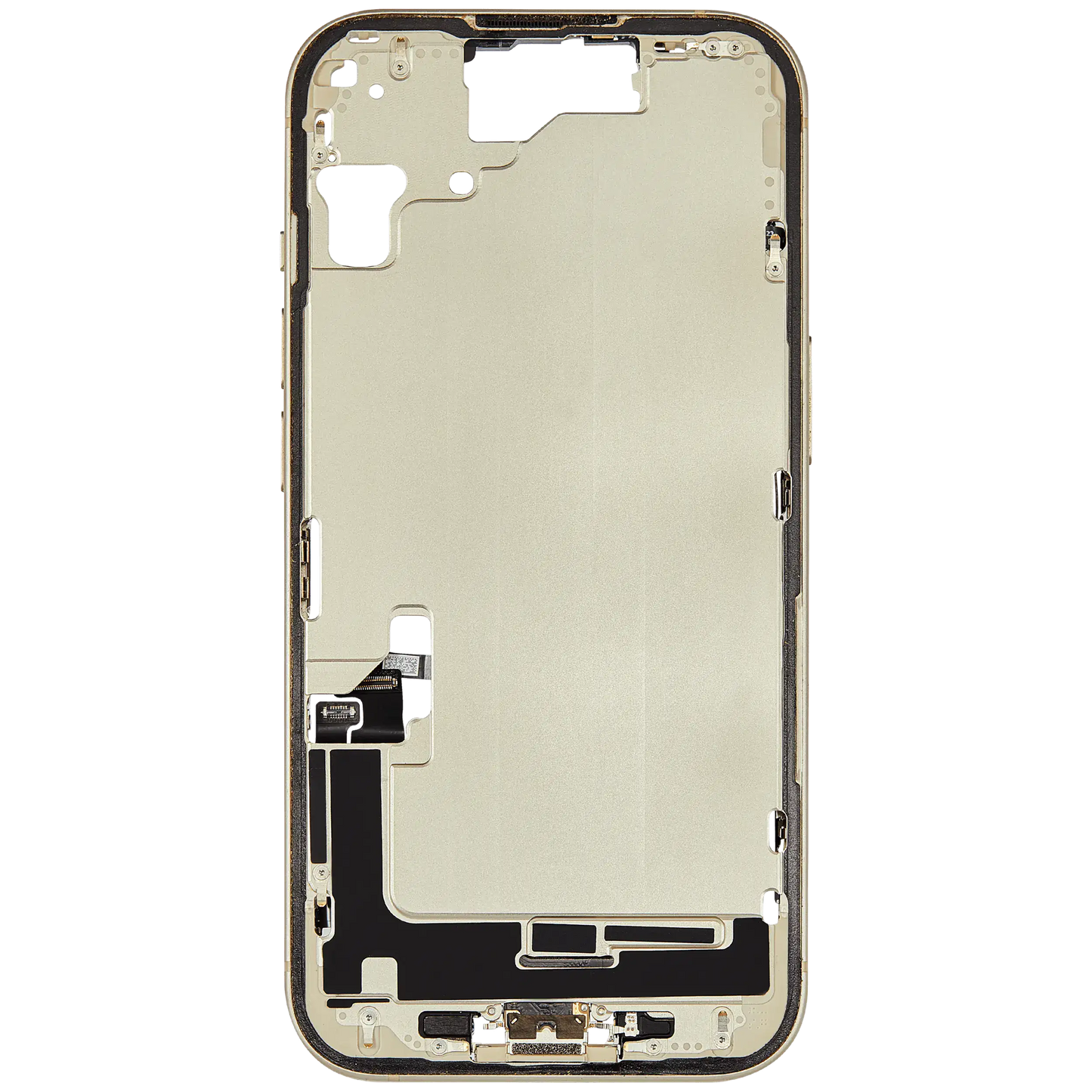 Mid-Frame Housing W/ Charging Port Flex & Small Parts For iPhone 15 (US Version) (Used OEM Pull: Grade A) (Yellow)