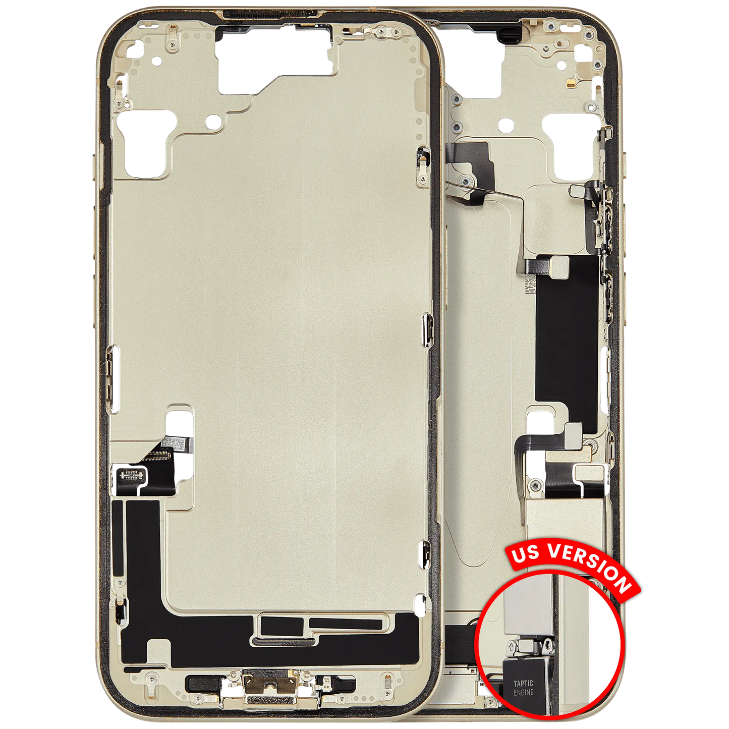 Mid-Frame Housing W/ Charging Port Flex & Small Parts For iPhone 15 (US Version) (Used OEM Pull: Grade A) (Yellow)