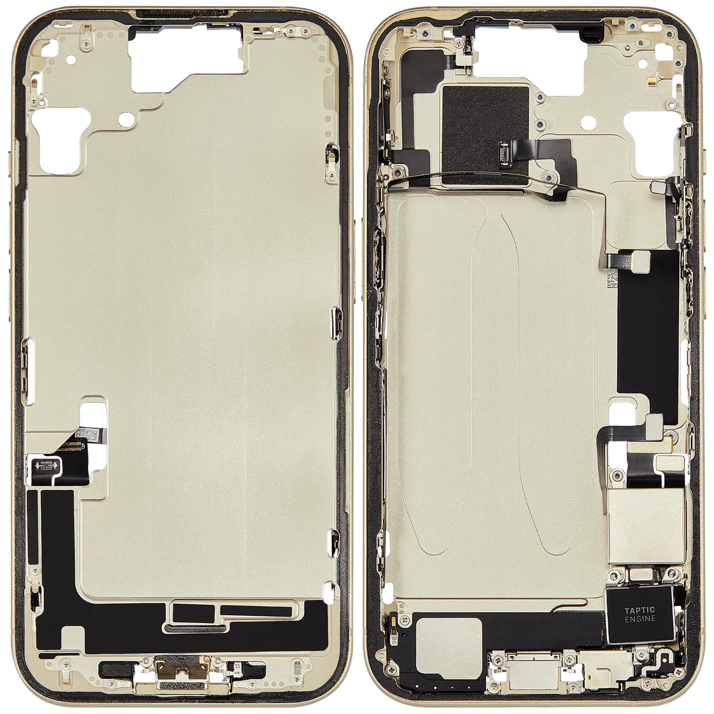 Mid-Frame Housing W/ Charging Port Flex & Small Parts For iPhone 15 (US Version) (Used OEM Pull: Grade A) (Yellow)