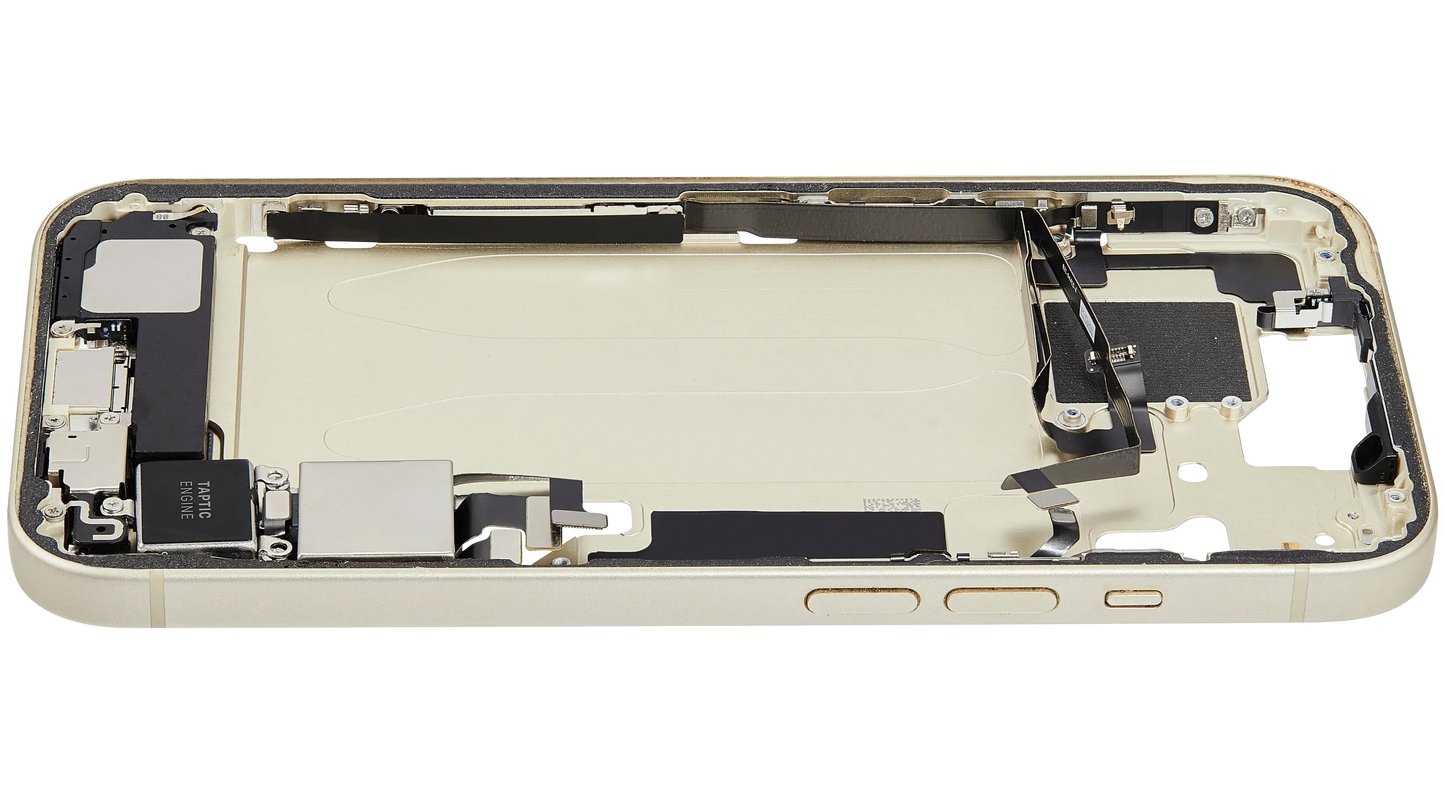Mid-Frame Housing W/ Charging Port Flex & Small Parts For iPhone 15 (US Version) (Used OEM Pull: Grade A) (Yellow)