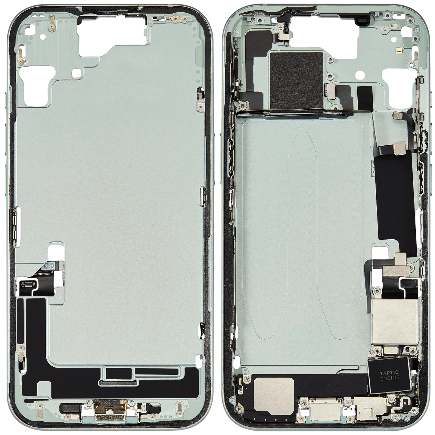 Mid-Frame Housing W/ Charging Port Flex & Small Parts For iPhone 15 (US Version) (Used OEM Pull: Grade A) (Green)