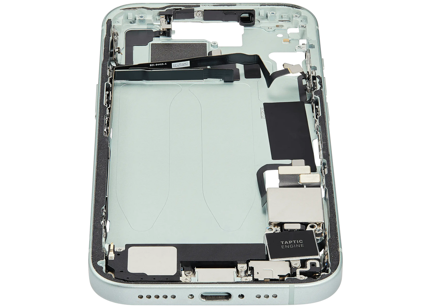 Mid-Frame Housing W/ Charging Port Flex & Small Parts For iPhone 15 (US Version) (Used OEM Pull: Grade A) (Green)
