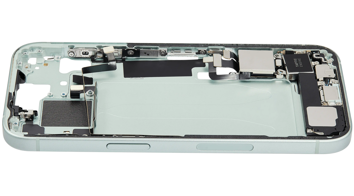 Mid-Frame Housing W/ Charging Port Flex & Small Parts For iPhone 15 (US Version) (Used OEM Pull: Grade A) (Green)