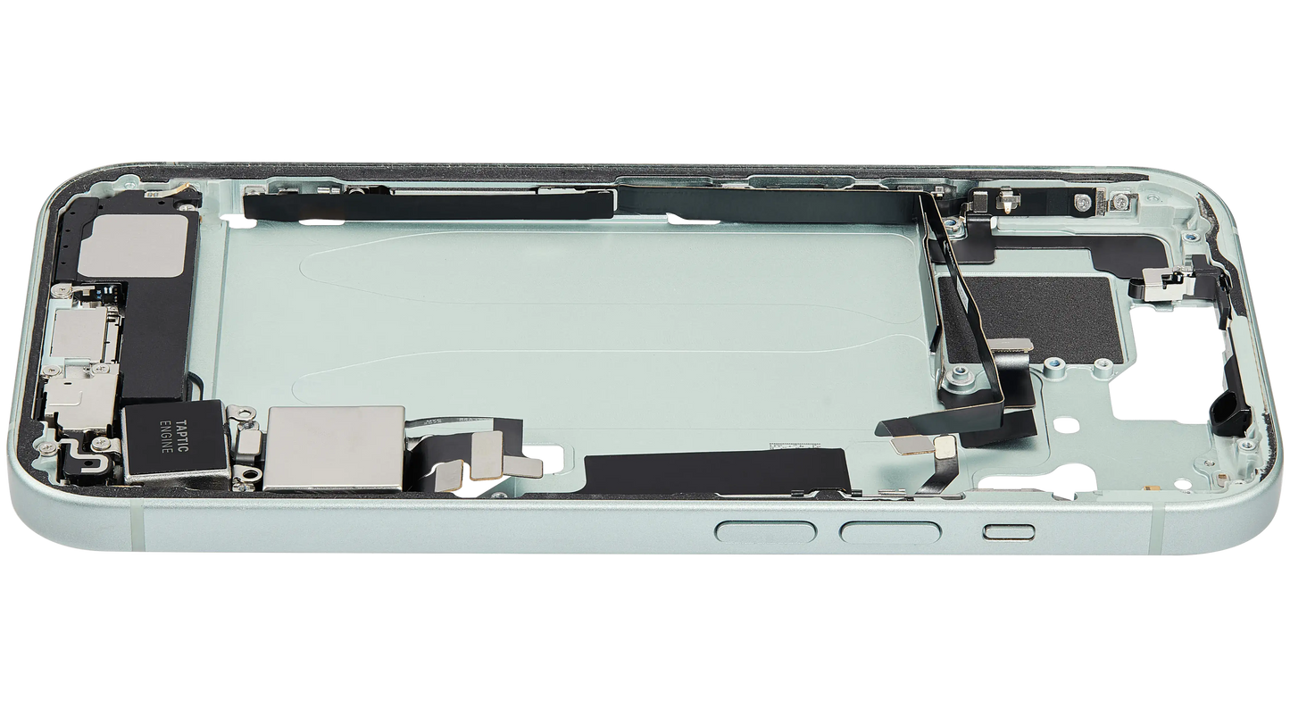 Mid-Frame Housing W/ Charging Port Flex & Small Parts For iPhone 15 (US Version) (Used OEM Pull: Grade A) (Green)