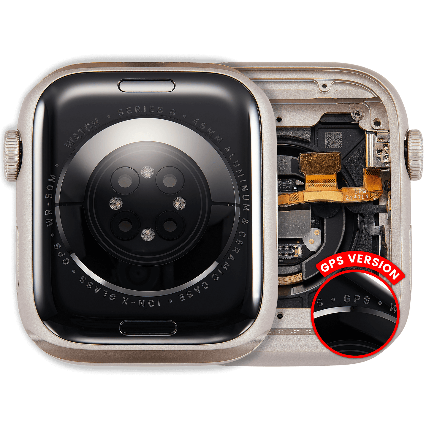 Housing Assembly Compatible For Watch Series 8 (45MM) (Used OEM Pull: Grade A) (GPS Version) (Aluminum / Starlight)